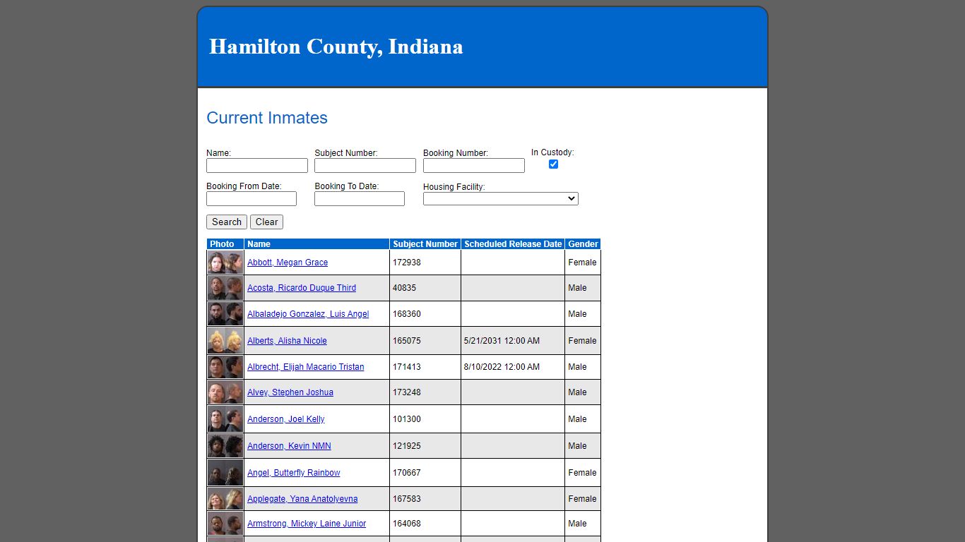 Current Inmates - Indiana